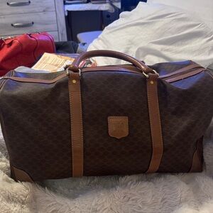CELINE Brown Patterned Travel Duffel Bag with Tan Trim. GREATT CONDITION!!